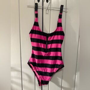 Michael Kors Pink and Black Striped One Piece Swimsuit